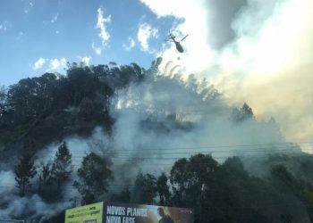 Bombeiros combatem incêndio no Morro da Sagrada Família, em São João Batista