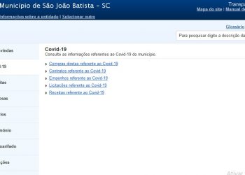 Seção especial no portal da transparência especifica gastos no combate à Covid-19, diz prefeitura de São João Batista