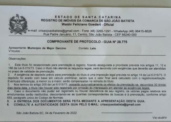 Major Gercino protocola primeira Certidão de Regularização Fundiária